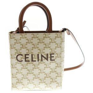 Celine Vertical Cabas Mini 2-Way Bag Shoulder Bag White and Brown